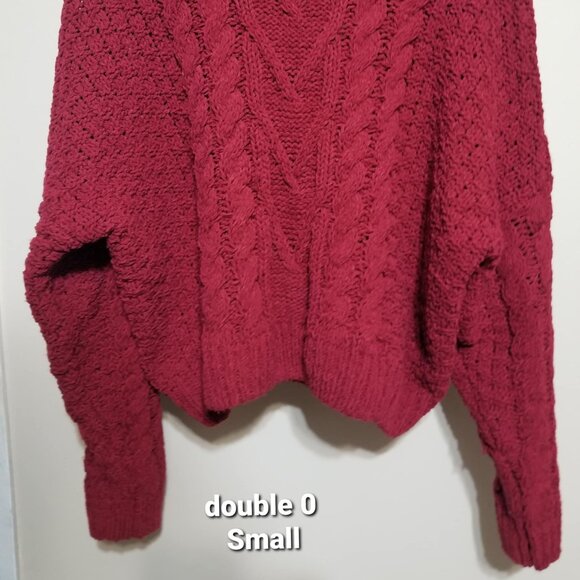 Double Zero Sweater Red Cropped Small Cable knit Cozy Casual - Picture 2 of 5
